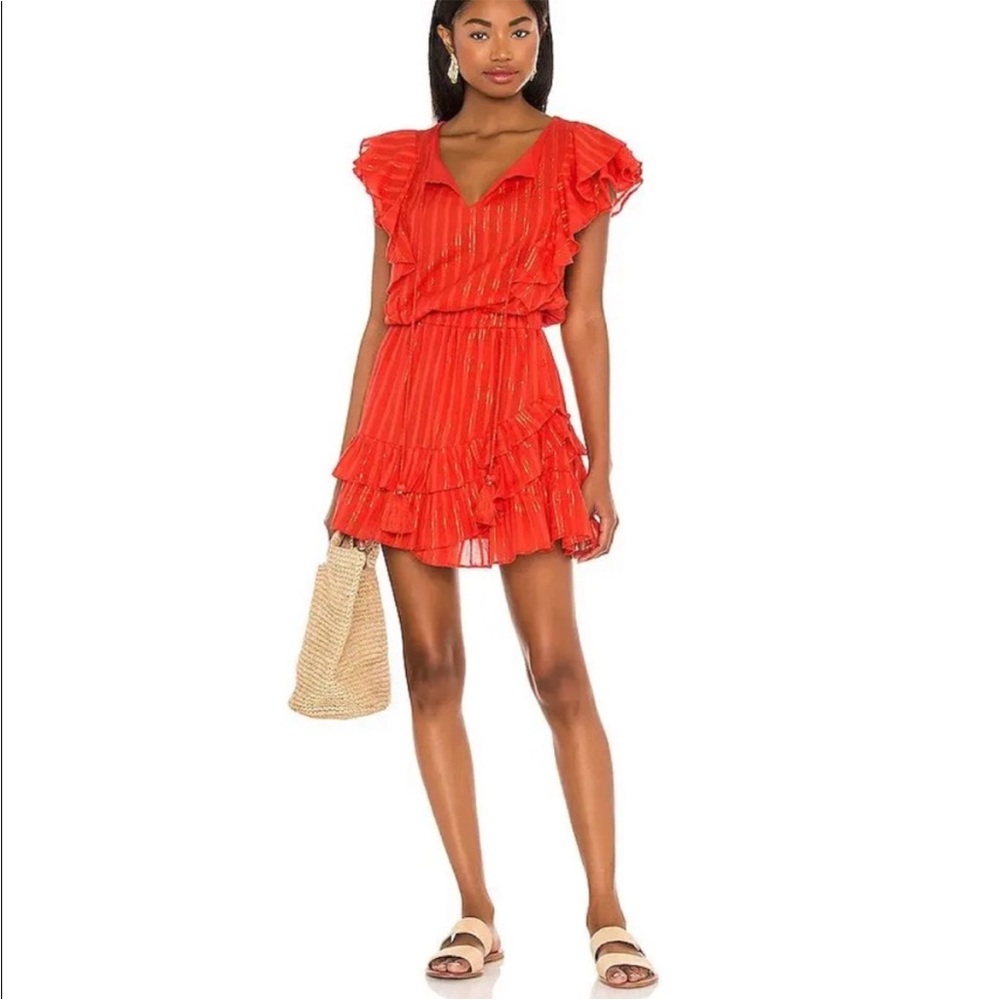 NEW KARINA GRIMALDI Raffa Metallic Mini Dress In Orange Sz Small